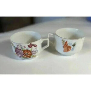 Occupied Japan pair demitasse Cups floral decal bouquet